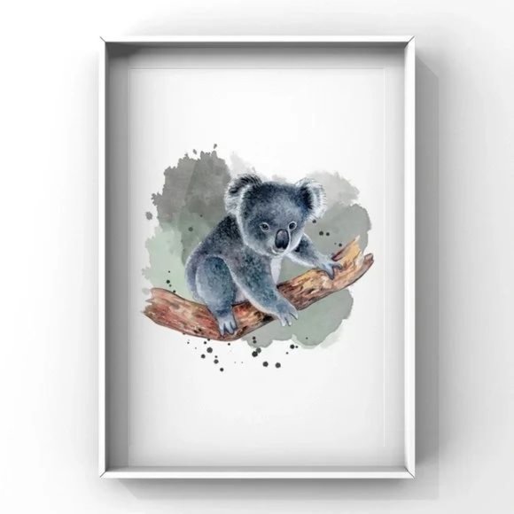 Blue grey watercolor Koala portrait wall art home decor poster print - Picture 3 of 4